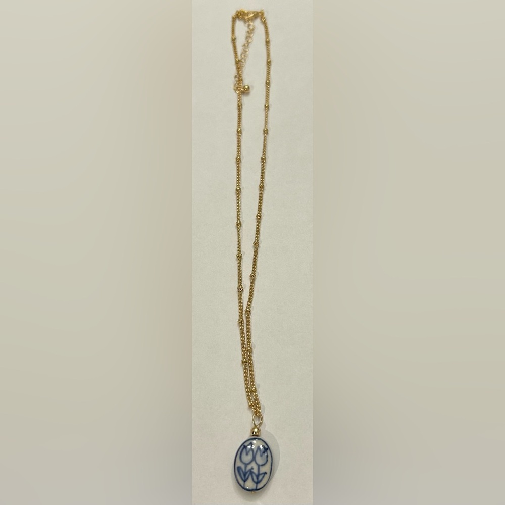 Pendant Necklace w/Blue Flowers - Picture 2 of 3